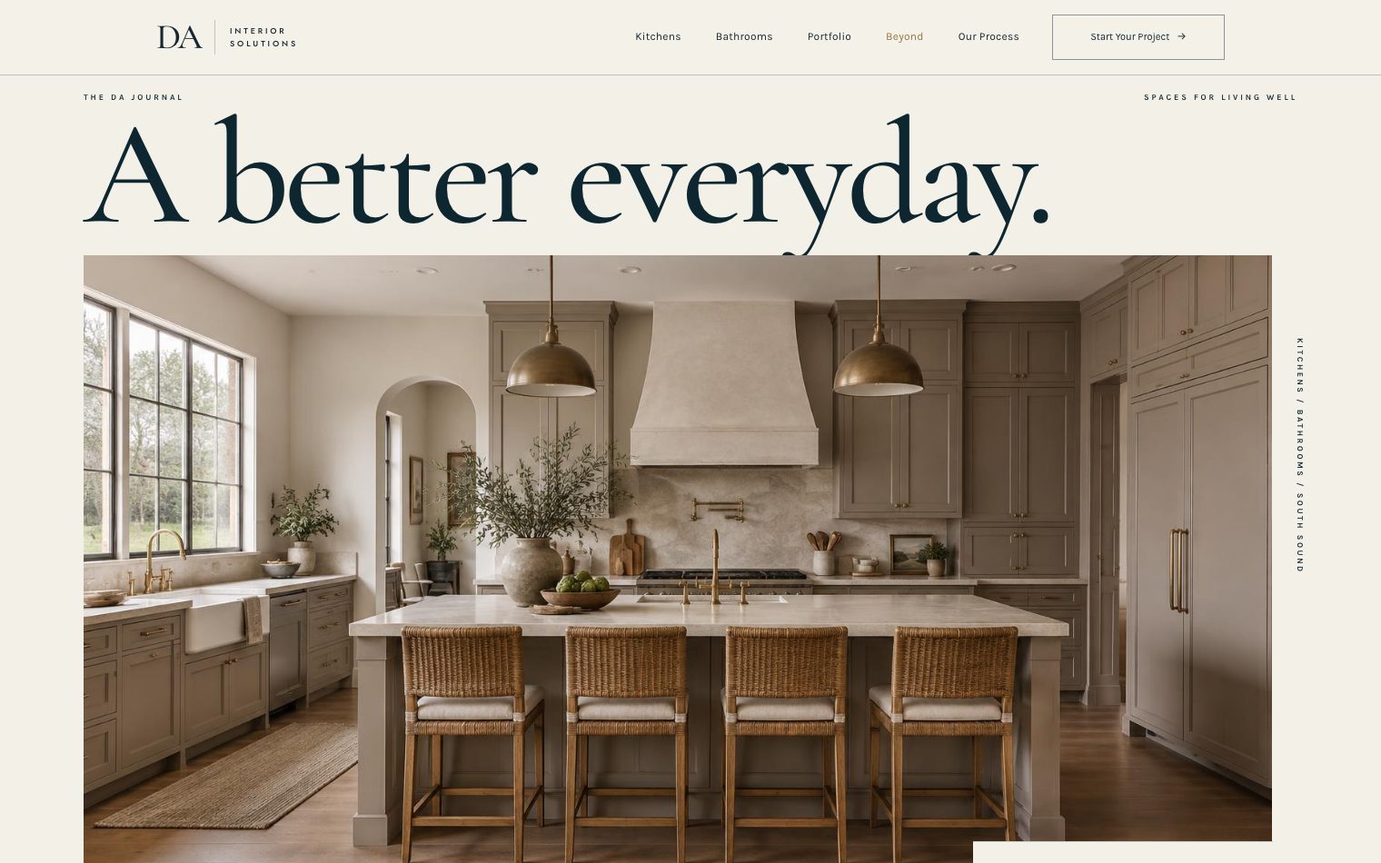Homepage of DA Interior Solutions, a South Sound general contractor site built by Narrows Web Co.